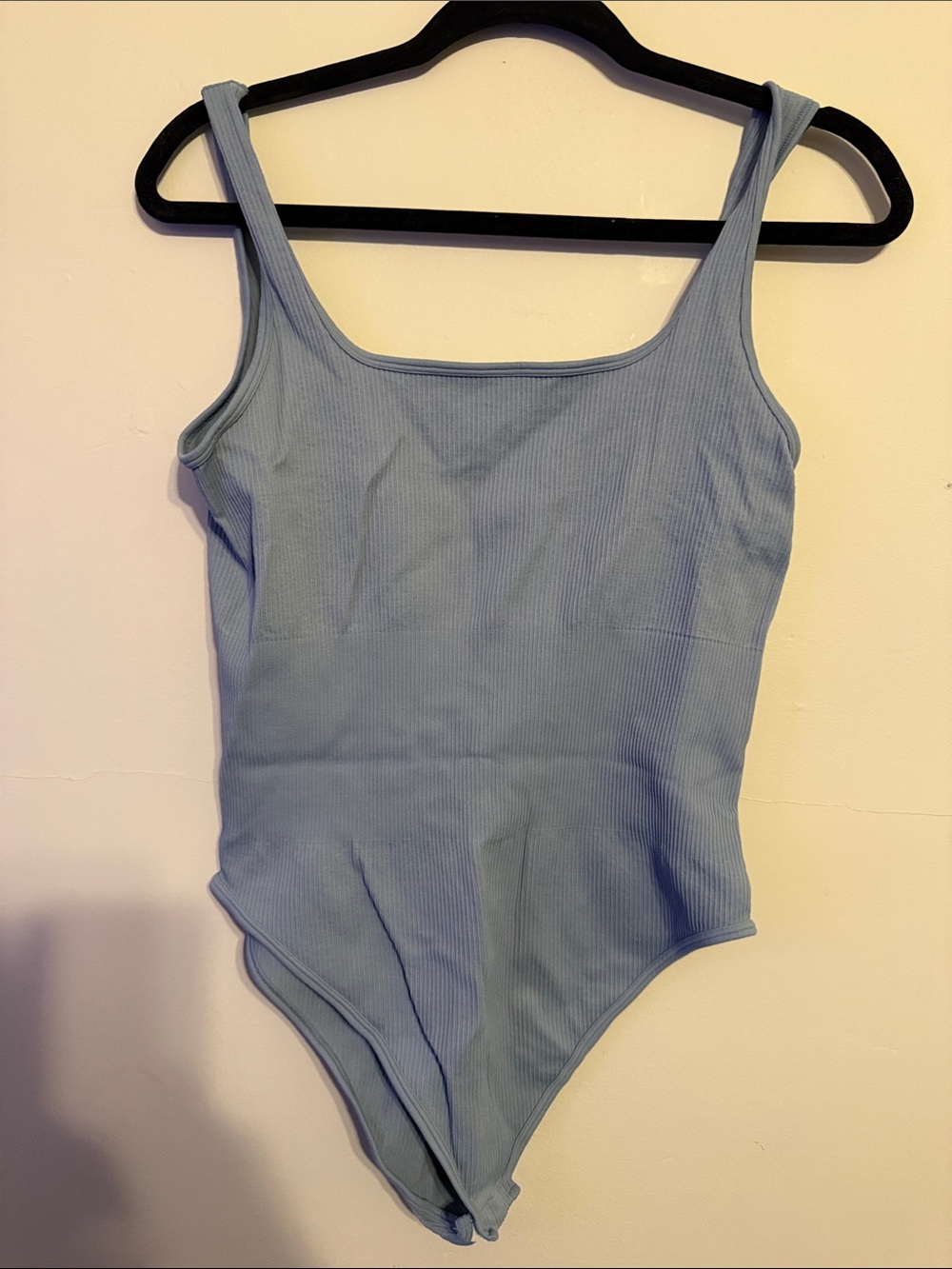 Ribbed Square-Neck Bodysuit - Light Blue